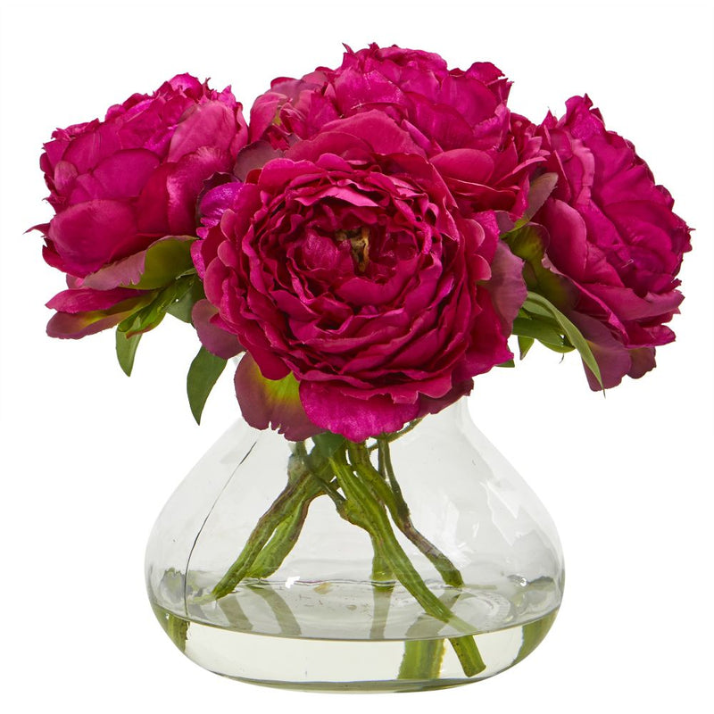 Peony Artificial Arrangement in Glass Vase Default Title