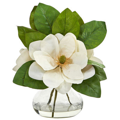 Magnolia Artificial Arrangement in Glass Vase Default Title