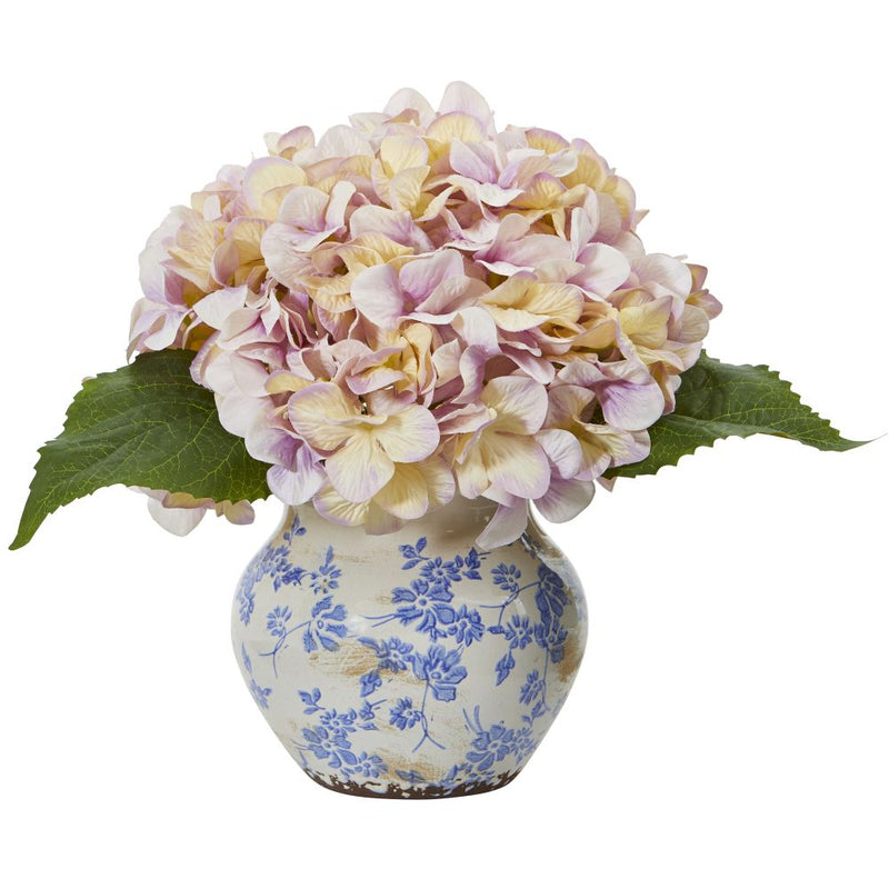 Hydrangea Artificial Arrangement in Floral Vase Default Title