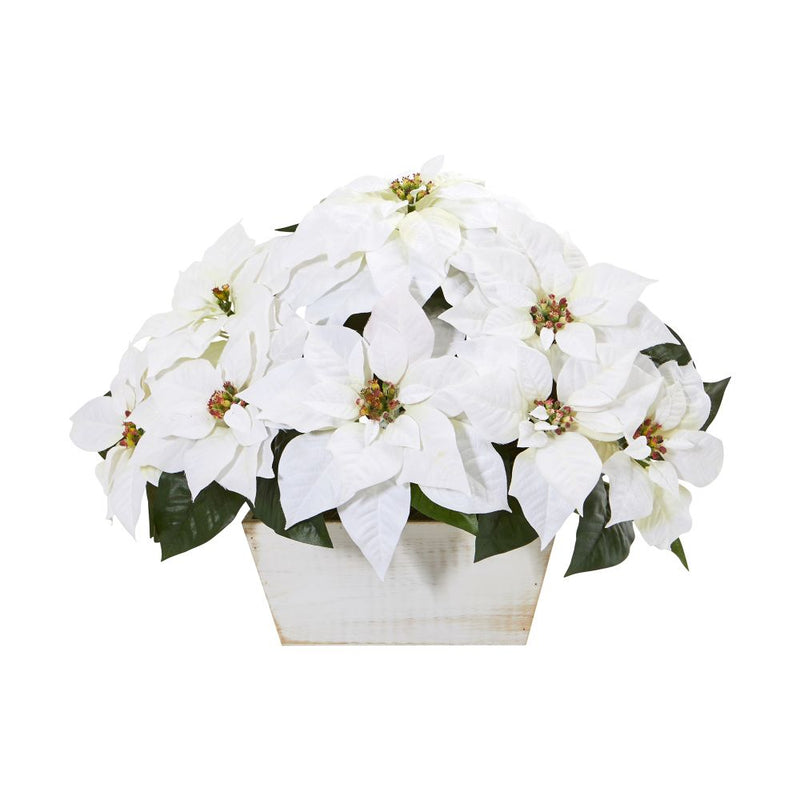 16” Poinsettia Artificial Arrangement in White Wash Planter Default Title