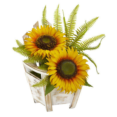 Sunflower and Fern Artificial Arrangement in Chair Planter Default Title