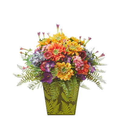 Mixed Flowers Artificial Arrangement in Green Vase Default Title