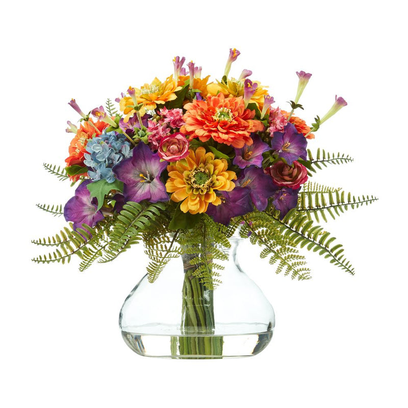 11” Mixed Flowers Artificial Arrangement in Glass Vase Default Title