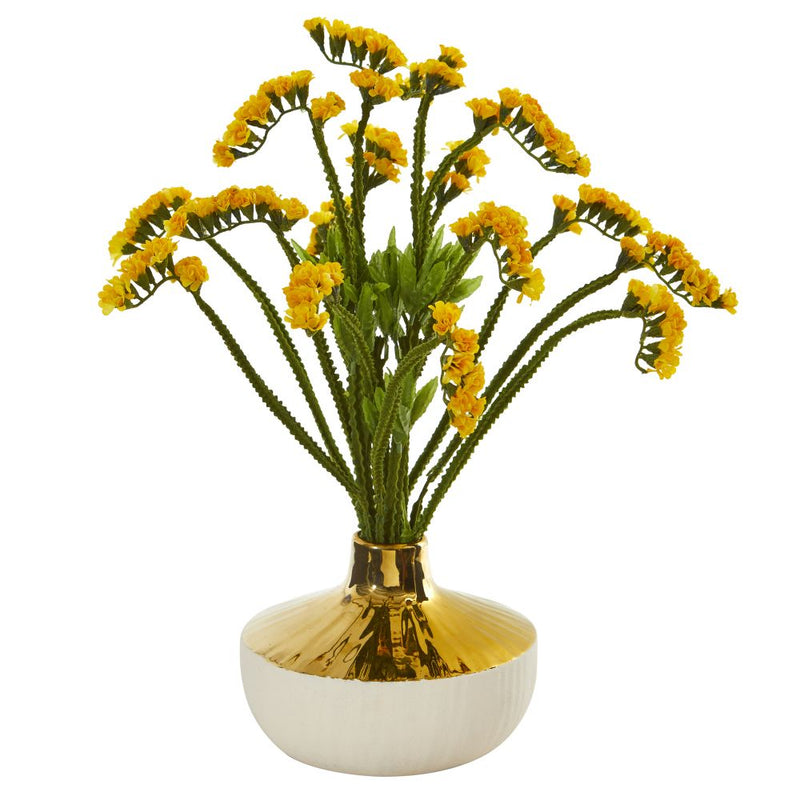 17” Baby Breath Artificial Arrangement in Gold and Cream Elegant Vase Default Title