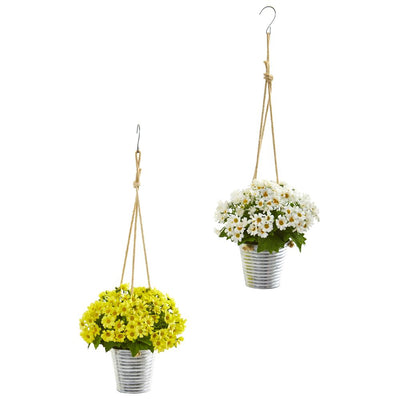 24” Daisy Artificial Arrangement in Hanging Bucket (Set of 2) Default Title