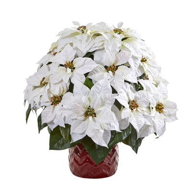 21” White Poinsettia Artificial Arrangement in Red Vase Default Title