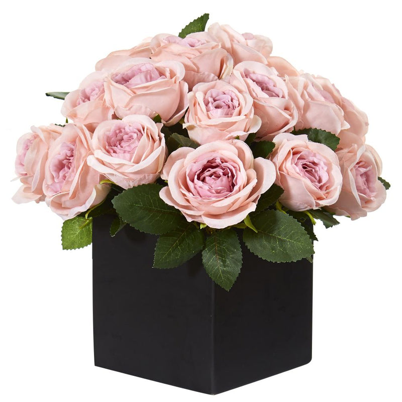 11” Rose Artificial Arrangement in Black Vase Default Title