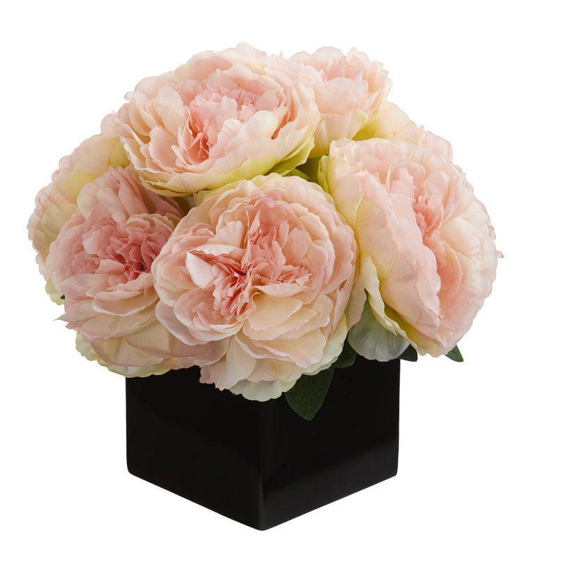 11” Peony Artificial Arrangement in Black Vase Default Title