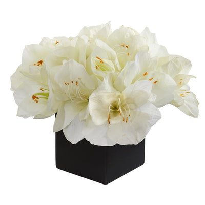 9” Amaryllis Artificial Arrangement in Black Vase Default Title