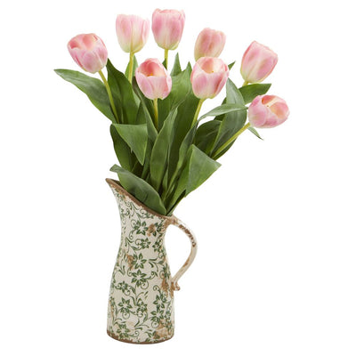 19” Tulip Artificial Arrangement in Floral Pitcher Default Title