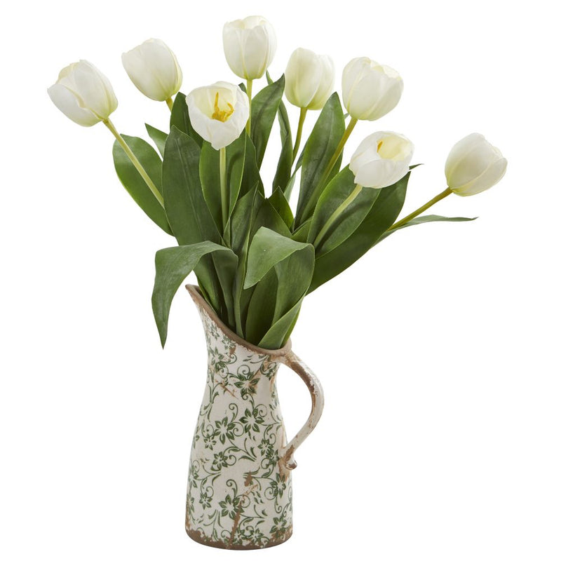 19” Tulip Artificial Arrangement in Floral Pitcher Default Title