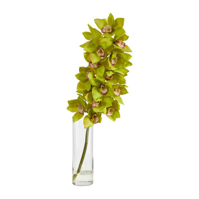 28” Cymbidium Orchid Artificial Arrangement in Glass Vase Default Title