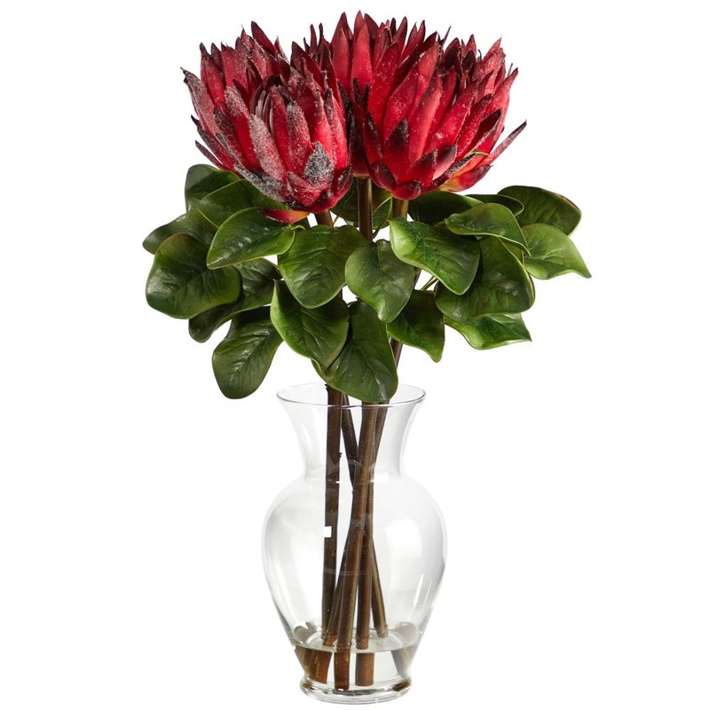 23” King Protea Artificial Arrangement in Glass Vase Default Title