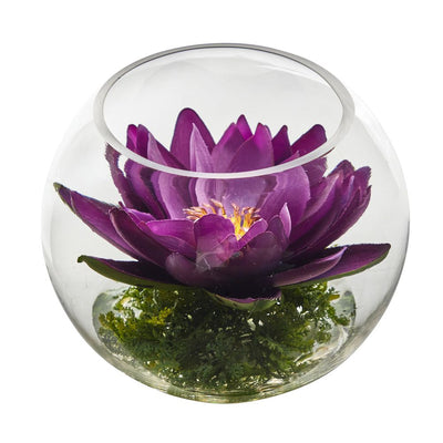 8” Lotus Artificial Arrangement in Glass Vase Default Title