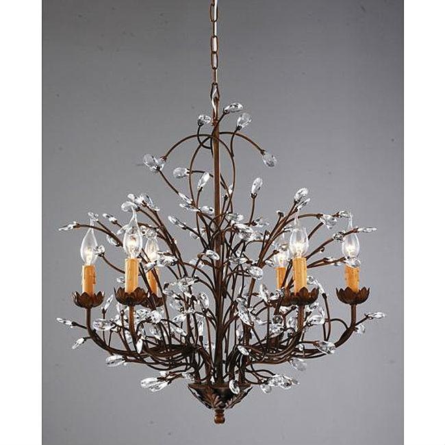 Antique Bronze 6-light Crystal and Iron Chandelier