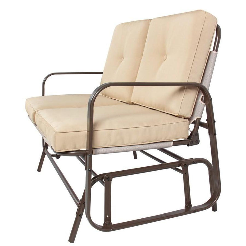 UV-Resistant Beige 2 Seater Ergo Patio Glider Loveseat Rocking Chair Bench