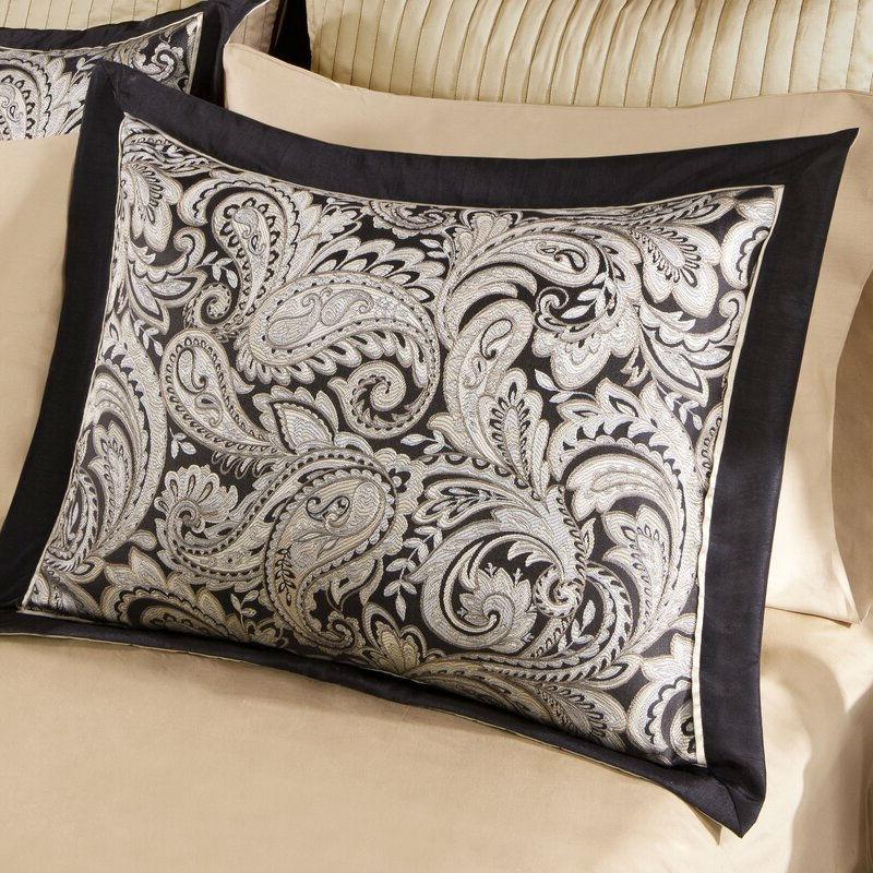 Queen size Cotton 12-Piece Reversible Paisley Comforter Set in Black Gold