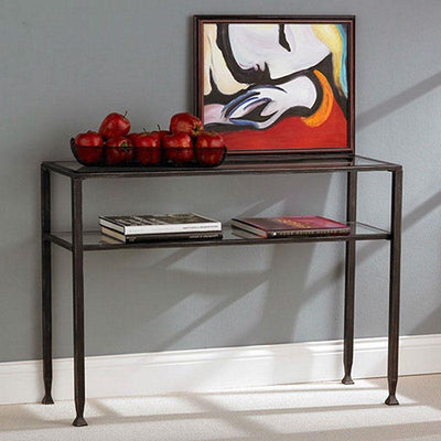 Black Metal Frame Sofa Table with Clear Tempered-Glass Top Shelves