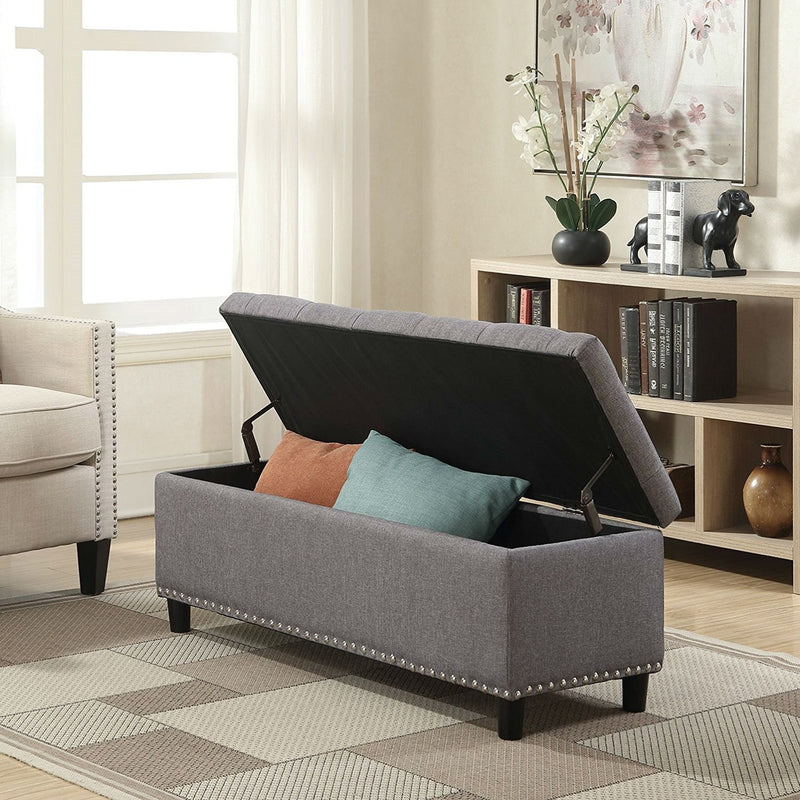 Grey Linen 48-inch Bedroom Storage Ottoman Bench Footrest