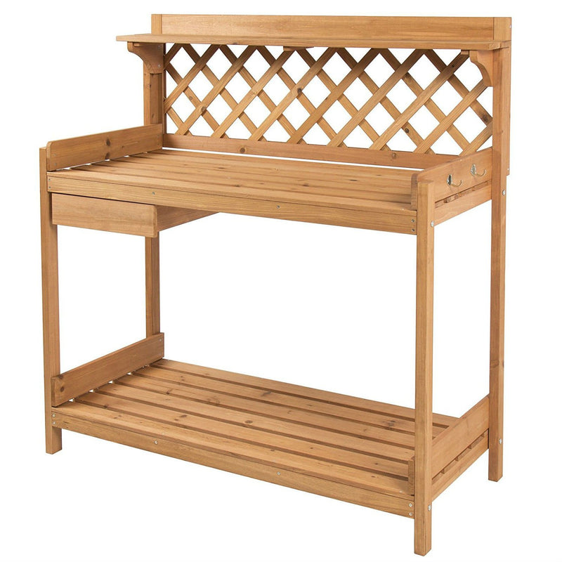 Solid Wood Garden Work Table Potting Bench in Natural Finish