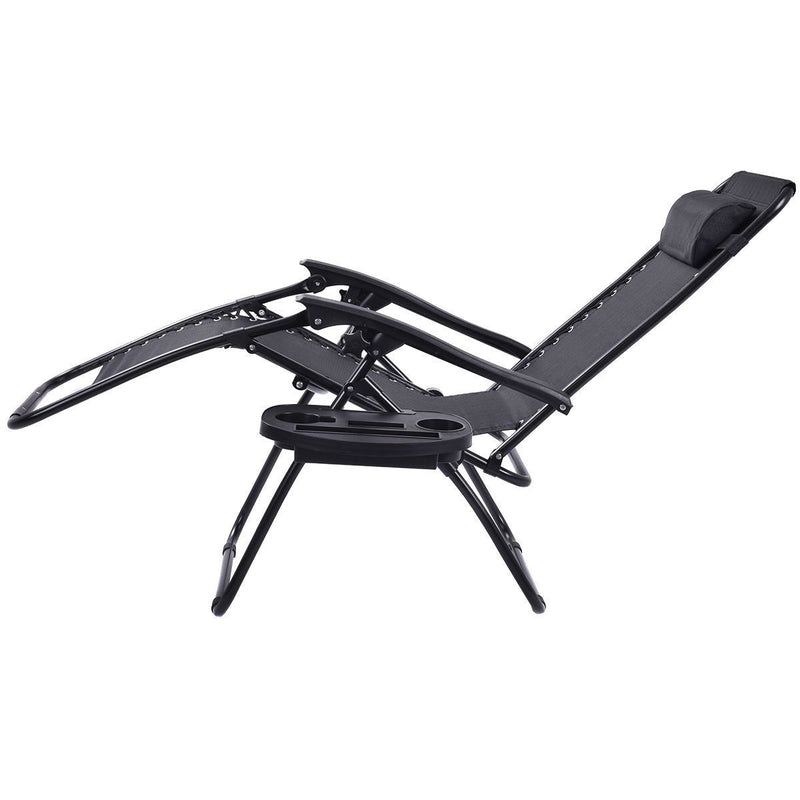 Set of 2 Black Folding Outdoor Zero Gravity Lounge Chair Recliner