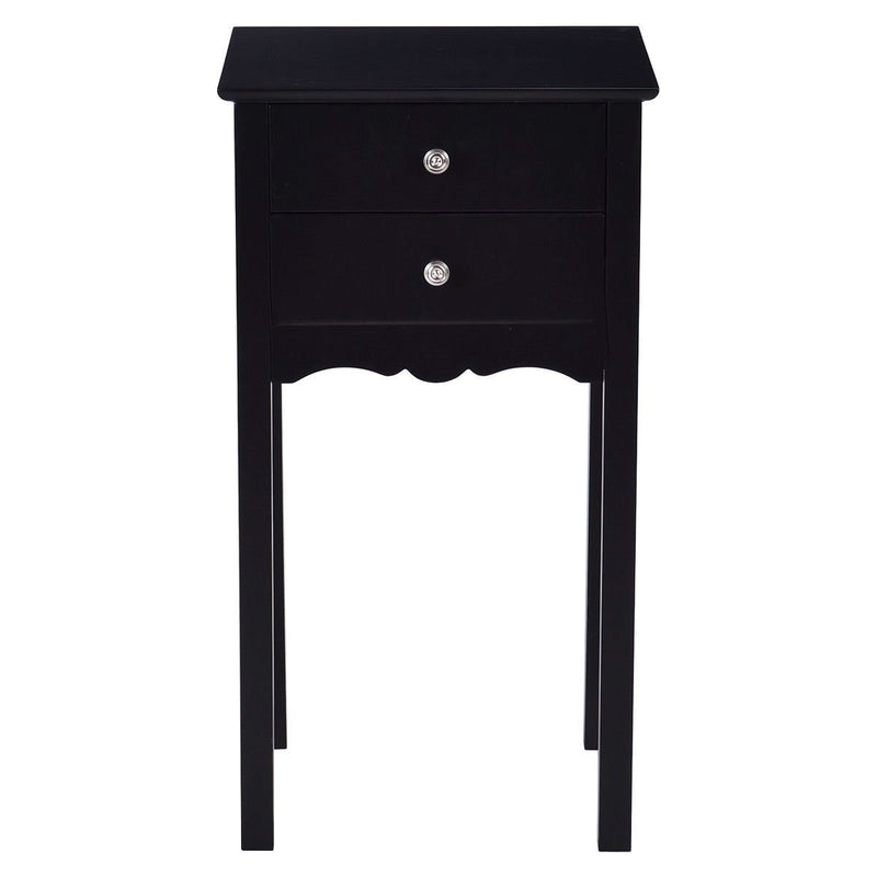 Elegant 2-Drawer End Table Nightstand Side Table in Black Wood Finish