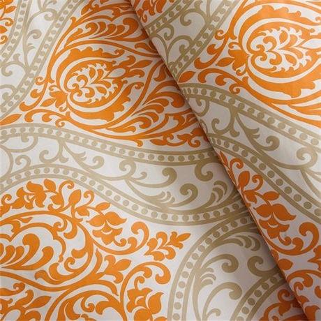 California King size 5-Piece Comforter Set in Orange Damask Print