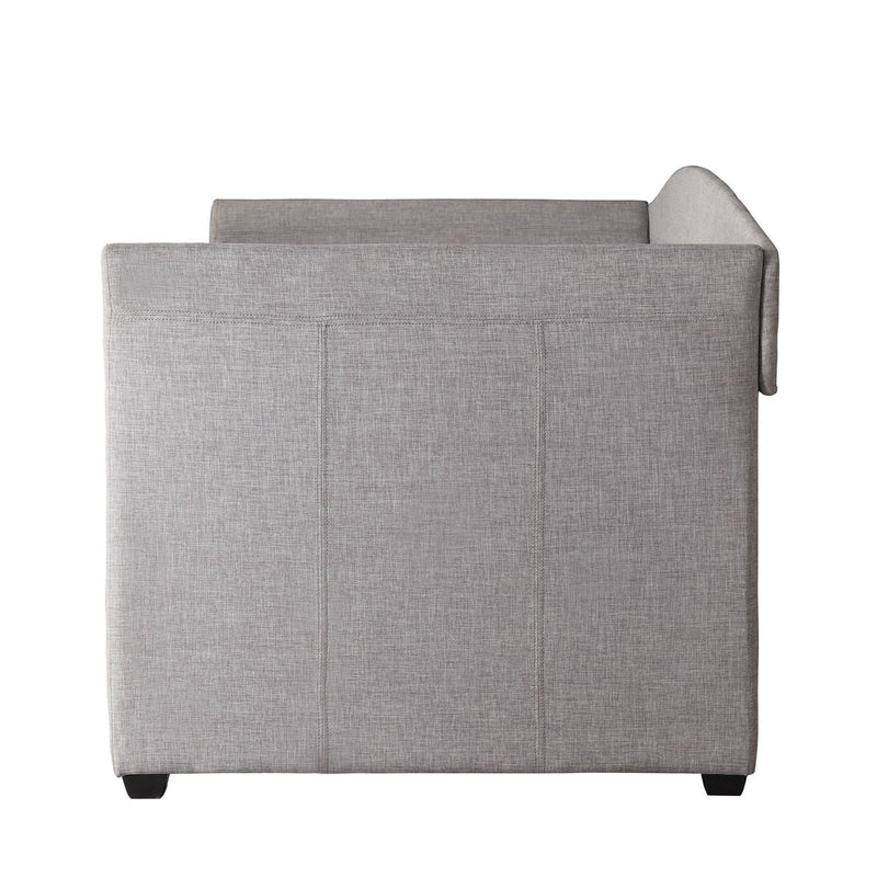 Twin size Grey Upholstered Daybed with Roll-out Trundle Guest Bed