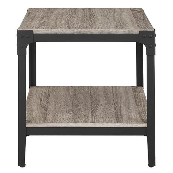 Set of 2 Modern Metal Frame End Table Nightstand in Driftwood Finish