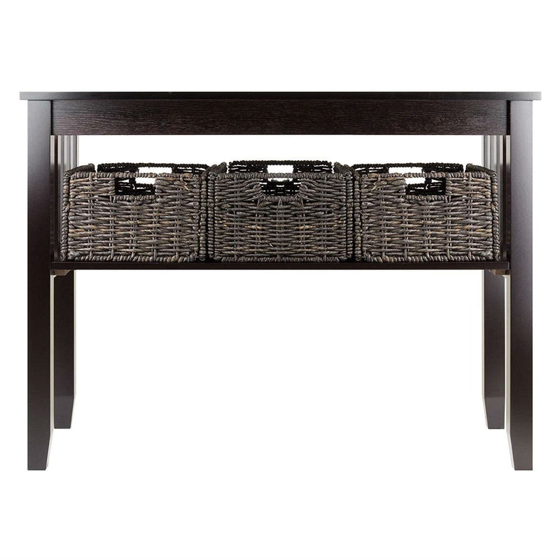 Espresso 2 Tier Entryway Hall Console Table with 3 Storage Baskets