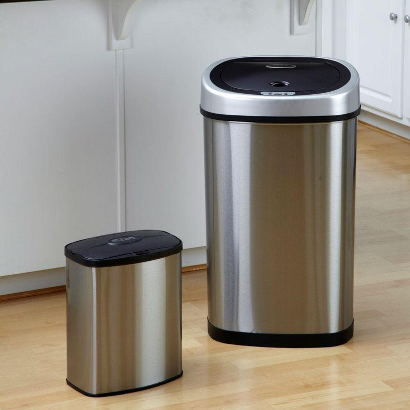 Set of 2 - Stainless Steel Touchless Trash Cans in 2 and 13 Gallon sizes