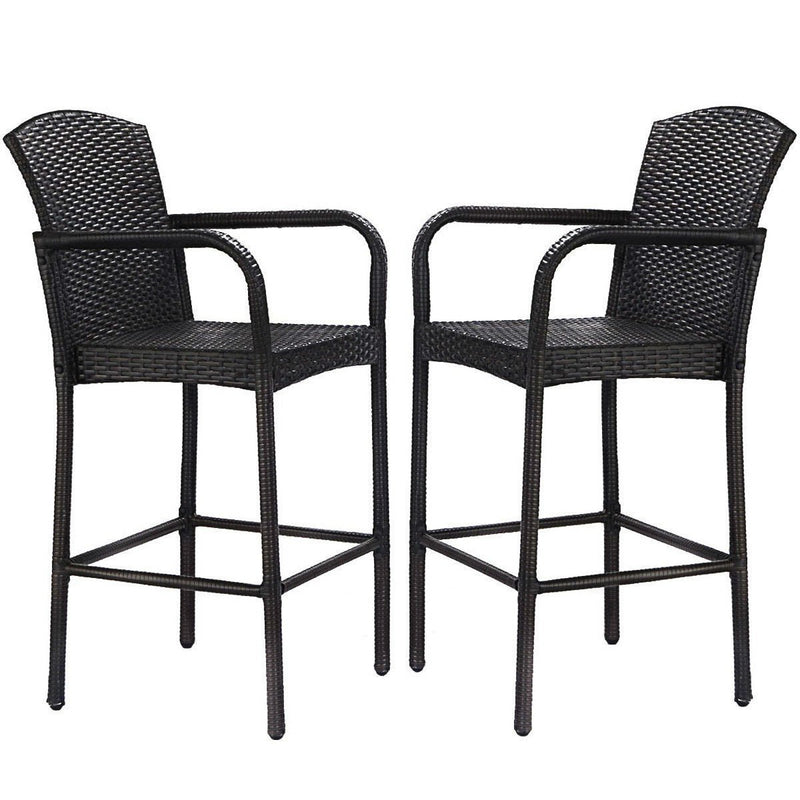 Set of 2 47-inch Bar Height Brown Rattan Barstool Chairs