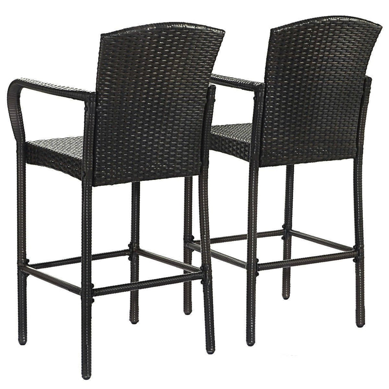 Set of 2 47-inch Bar Height Brown Rattan Barstool Chairs