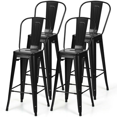 Set of 4 Black 30" Height High Back Metal Industrial Bar Stools