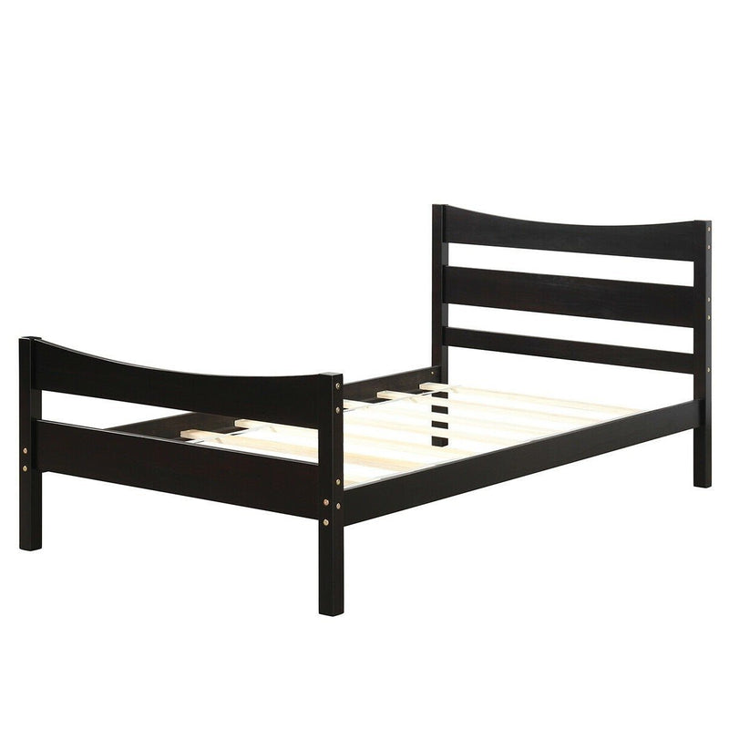 Twin size Farmhouse Style Pine Wood Platform Bed Frame in Espresso