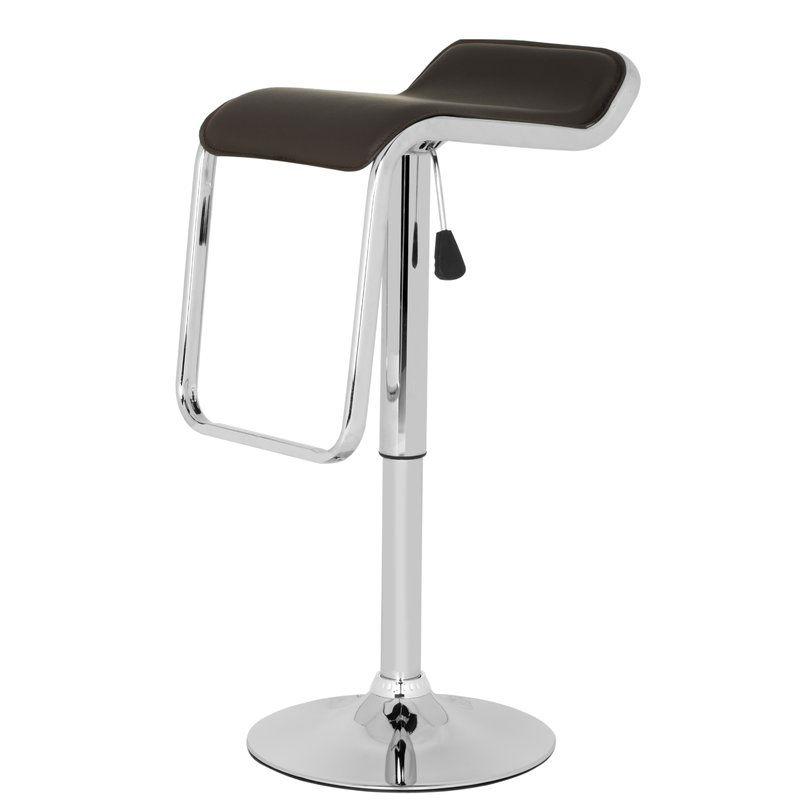 Modern Adjustable Height Bar Stool with Brown Faux Leather Swivel  Seat