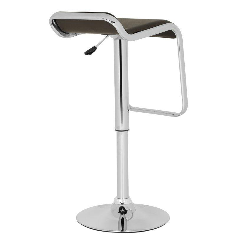 Modern Adjustable Height Bar Stool with Brown Faux Leather Swivel  Seat