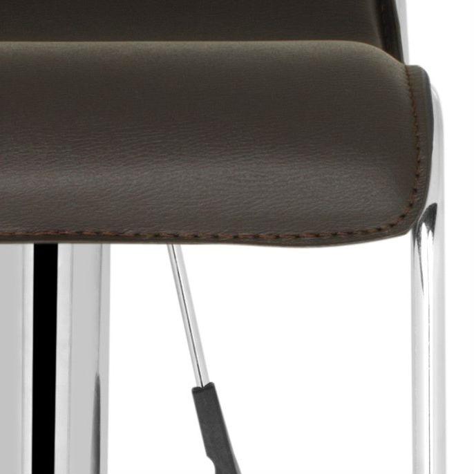 Modern Adjustable Height Bar Stool with Brown Faux Leather Swivel  Seat