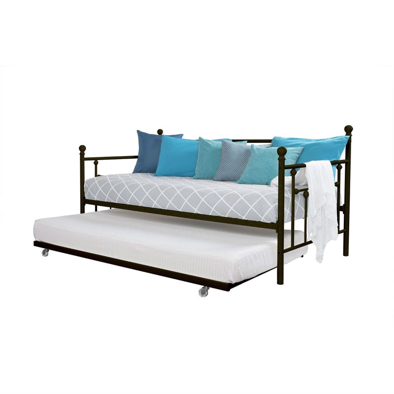 Twin size Metal Daybed with Pull-out Trundle Bed in Bronze Finish