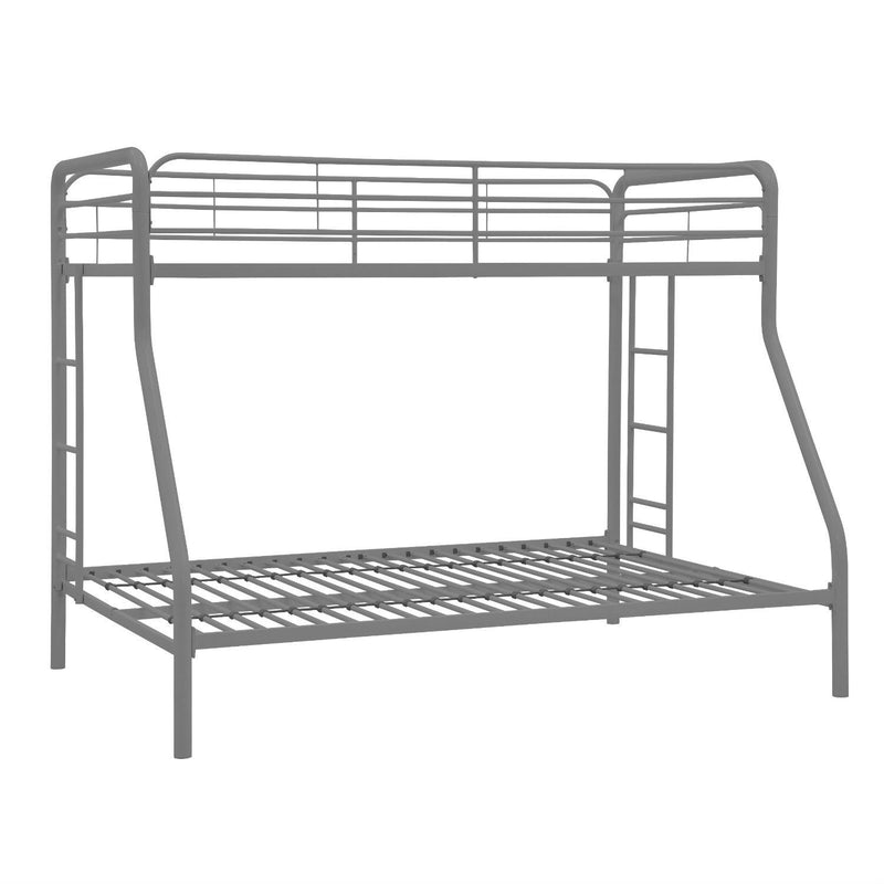 Twin over Full size Sturdy Metal Bunk Bed in Silver Finish