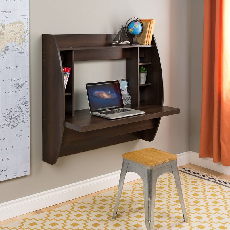 Wall Mount Space Saving Modern Laptop Computer Desk in Espresso