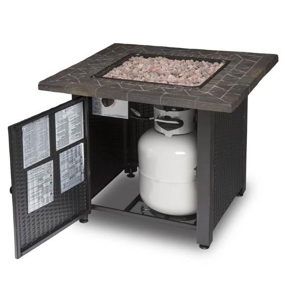 Outdoor Patio Propane Fire Pit with Hidden Fuel Tank Storage Cabinet