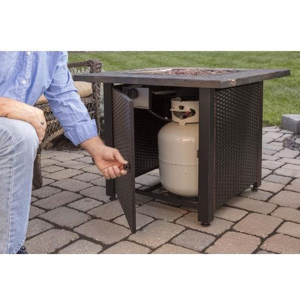 Outdoor Patio Propane Fire Pit with Hidden Fuel Tank Storage Cabinet