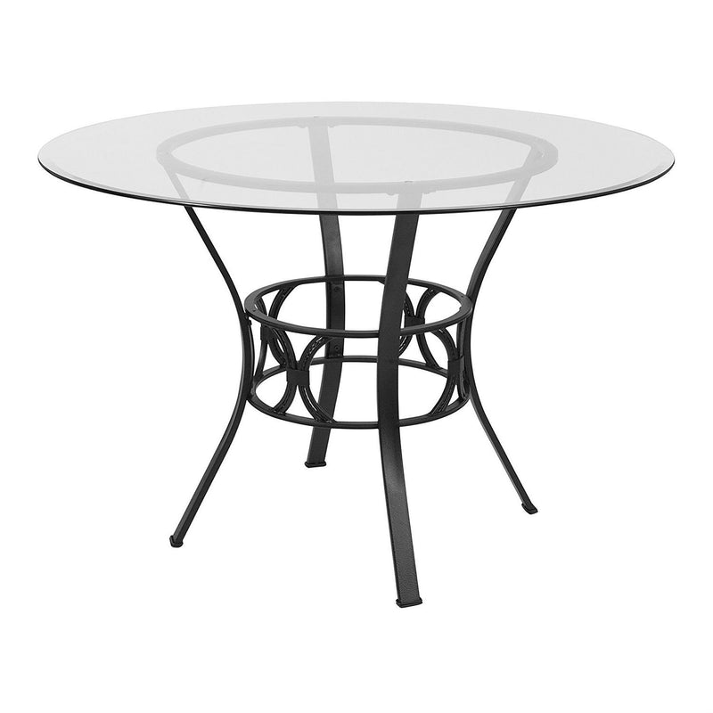 Contemporary 45-inch Round Glass Dining Table with Black Metal Frame