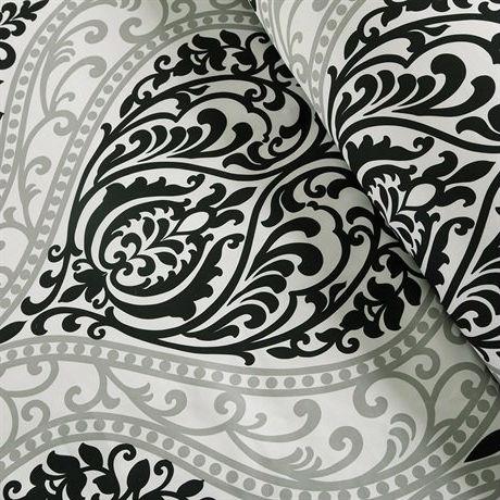 Full / Queen 5-Piece Black White Damask Print Comforter Set