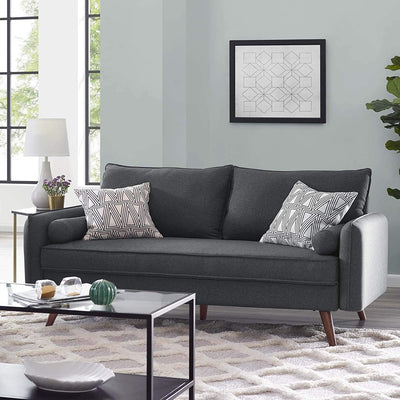 Modern Grey Fabric Upholstered Sofa with Mid-Century Style Wood Legs