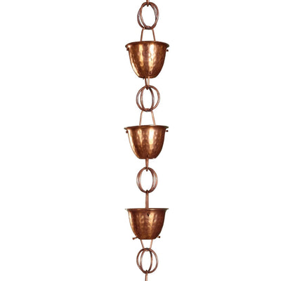 Hammered Copper Cups 8.5-Feet Rain Chain Rain Gutter Downspout Alternative