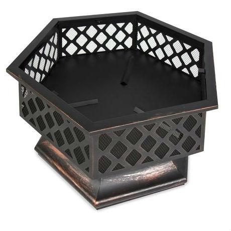 24 Inch Steel Distressed Bronze Lattice Design Fire Pit With Cover