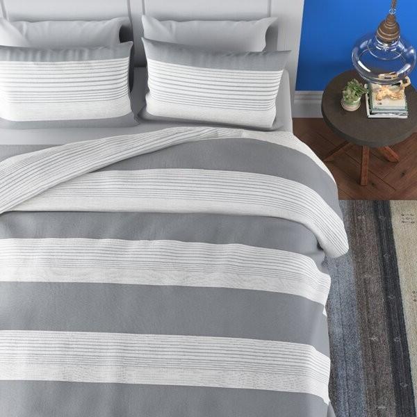 King size 100% Cotton Gray/Taupe Linen Stripe Comforter Set