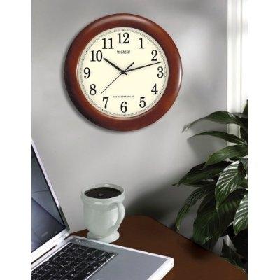 12.5-inch Atomic Analog Wall Clock with Wood Finish Frame